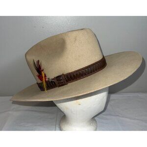 Vintage Stetson Hat 3X Beaver Tan Cowboy Western Brimmed Feather JBS Hat Pin